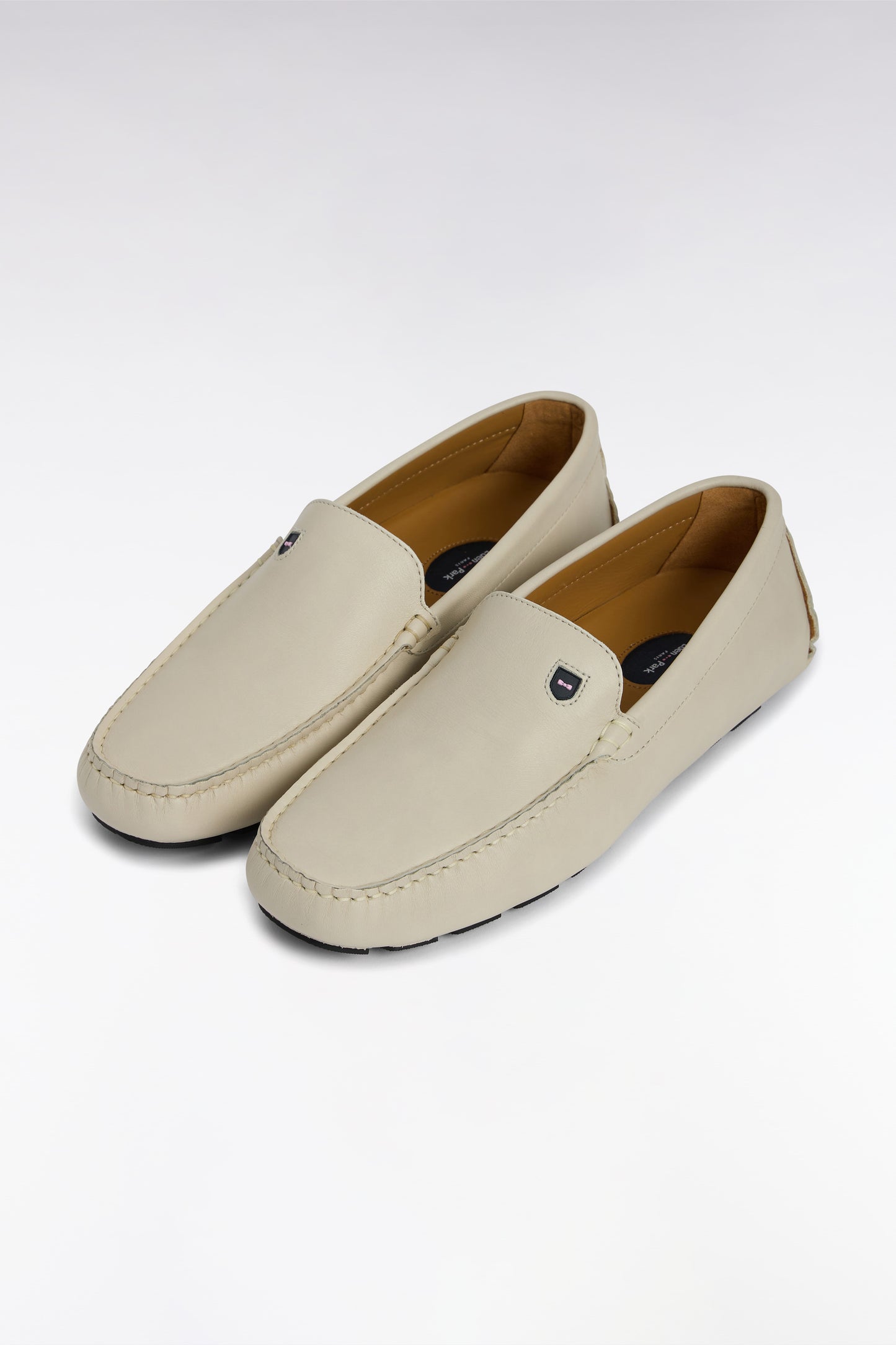 Beige split leather loafers