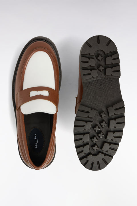Two-tone brown and white leather loafers - Image 3