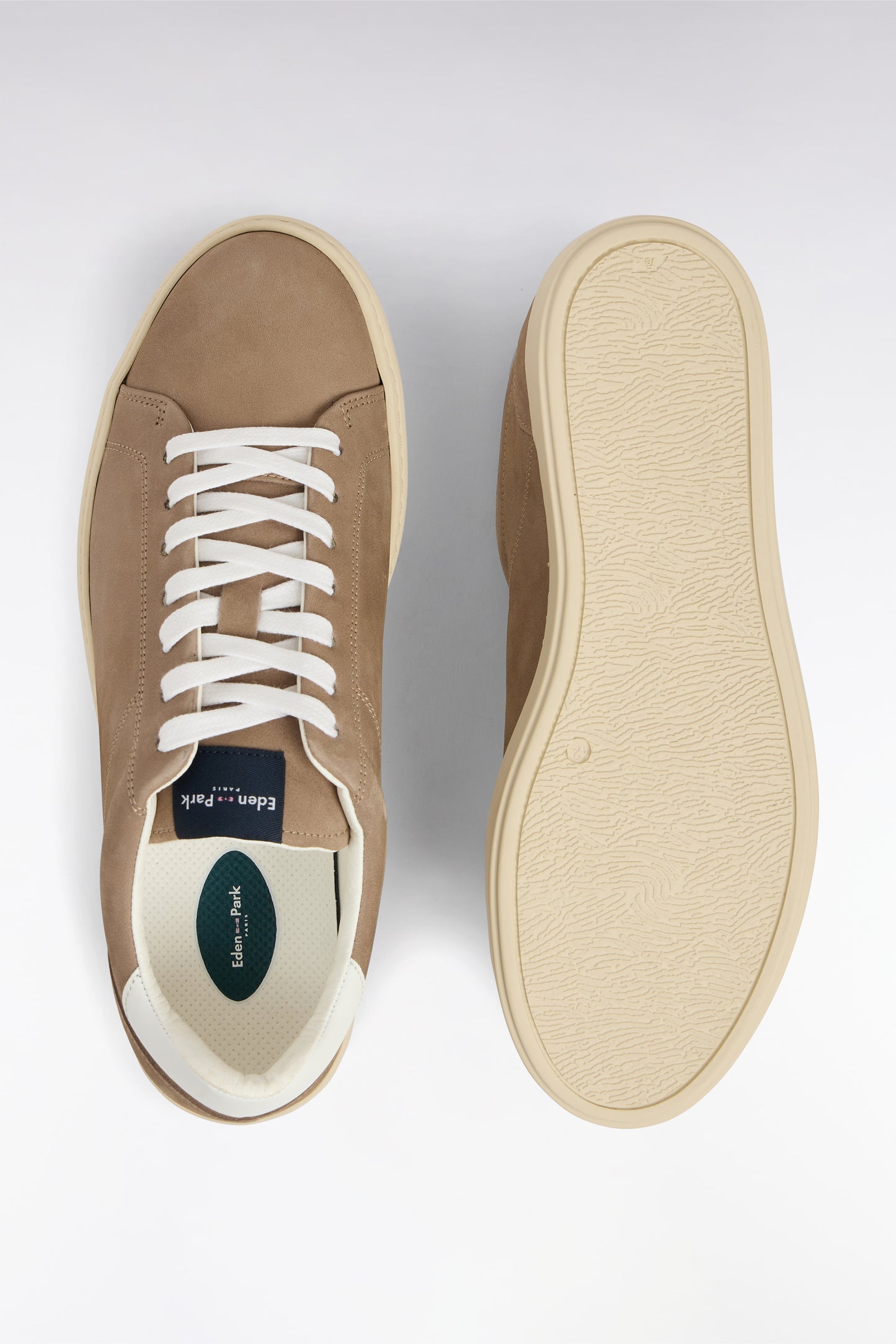 Camel suede leather low-top sneakers