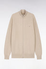 Straight-fit zipped beige honeycomb cotton cardigan