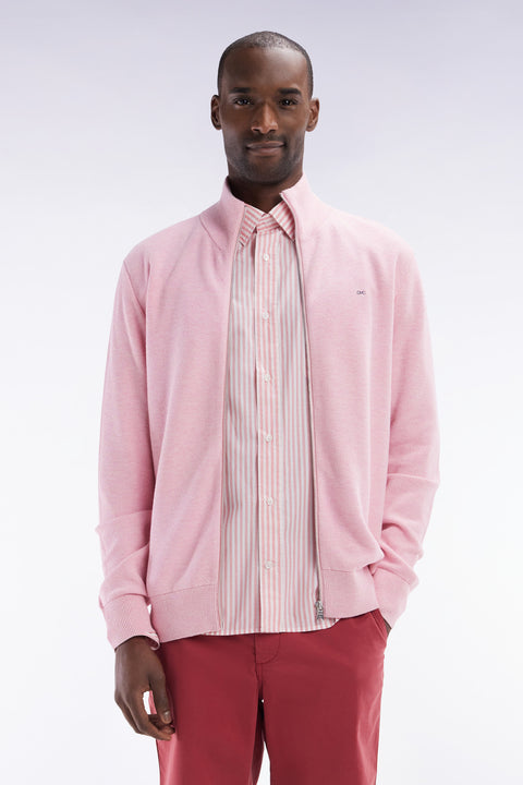 Straight-fit zipped pink honeycomb cotton cardigan - Image 1