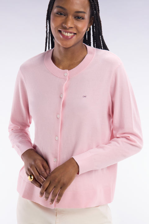 Pink relaxed-fit cardigan in cotton-silk blend - Image 1