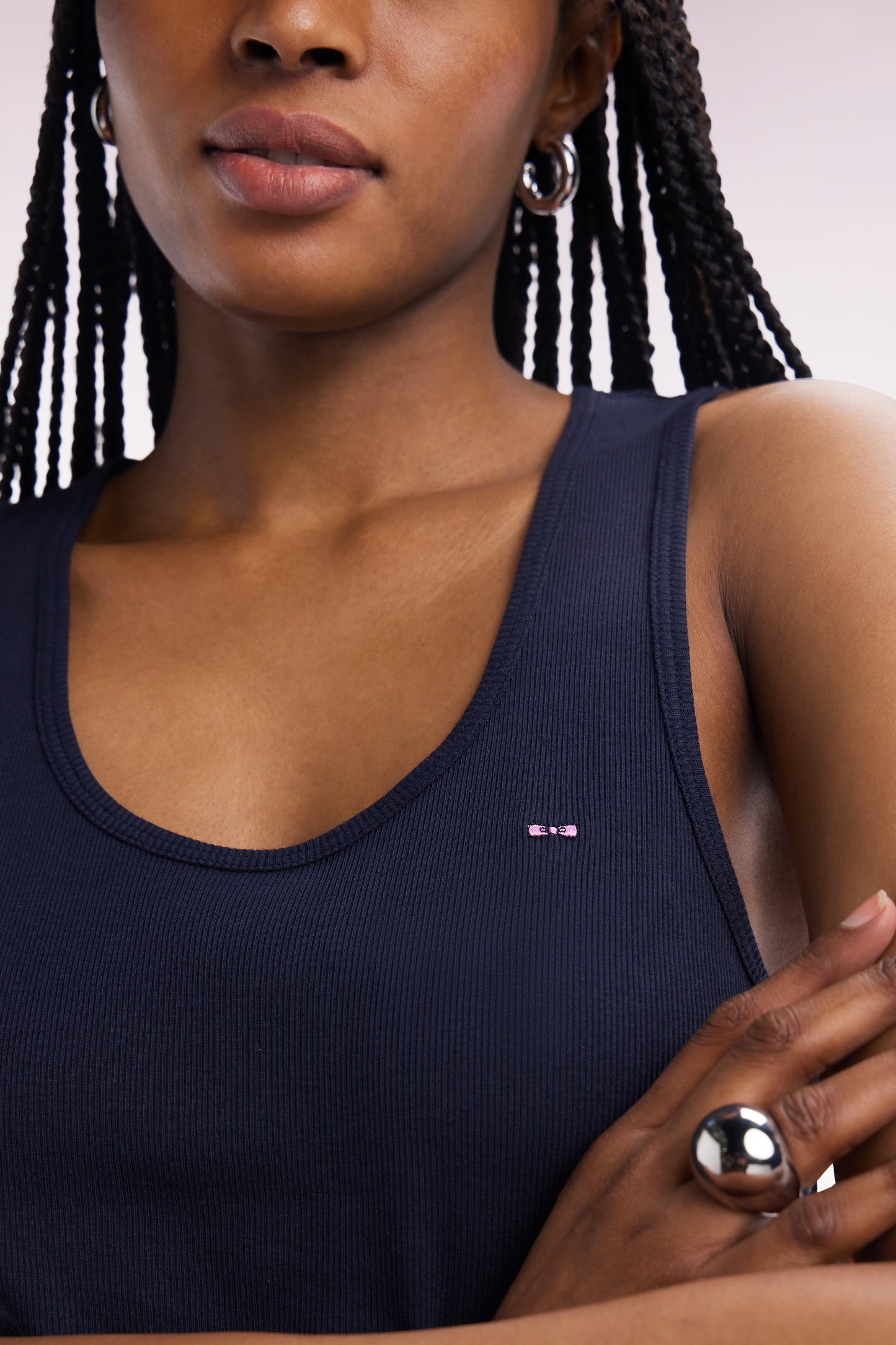 Navy ribbed Pima cotton tank top, slim fit
