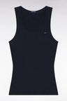 Navy ribbed Pima cotton tank top, slim fit