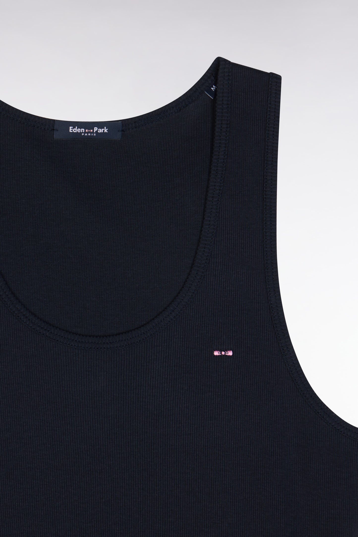Navy ribbed Pima cotton tank top, slim fit
