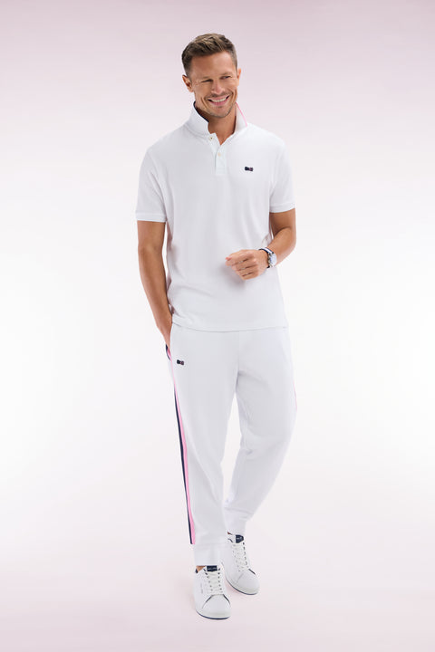 Relaxed-fit white cotton jogging pants with tricolor accents - Image 3