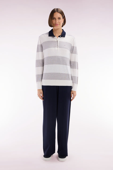 Relaxed-fit wide-leg navy trousers in organic cotton and cashmere - Image 3