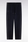 Straight-cut navy stretch cotton fleece jogging pants with sky blue piping