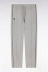 Straight-cut grey stretch cotton fleece jogging pants with navy blue piping