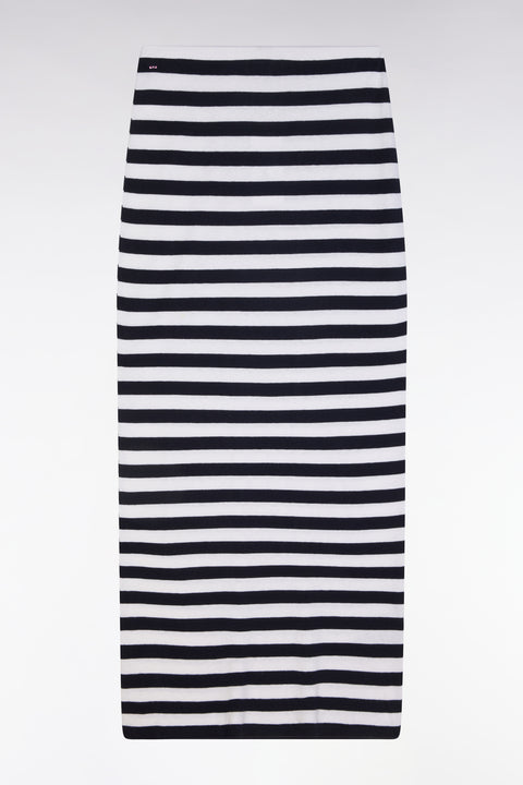 Relaxed-fit striped organic cotton and cashmere navy tube skirt - Image 2