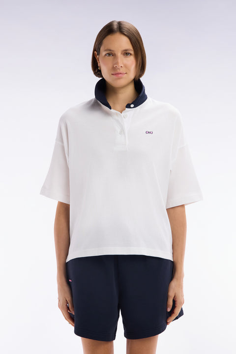 Short-sleeved jersey in white Pima cotton, relaxed fit - Image 3