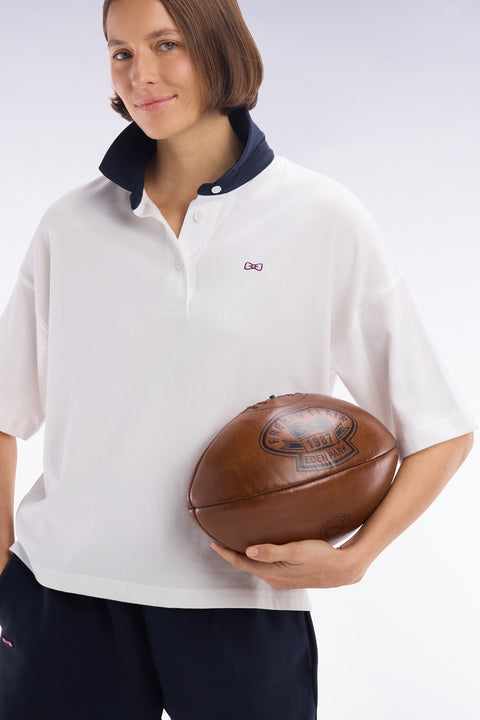 Short-sleeved jersey in white Pima cotton, relaxed fit - Image 1