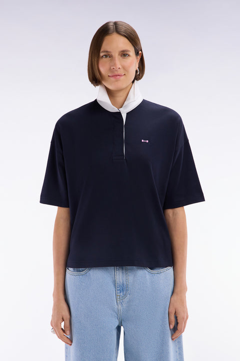 Short-sleeved jersey in navy Pima cotton, relaxed fit - Image 3