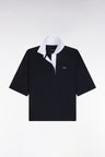 Short-sleeved jersey in navy Pima cotton, relaxed fit