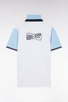 Straight-cut short-sleeved rugby shirt in sky blue cotton jersey with bow tie embroidery