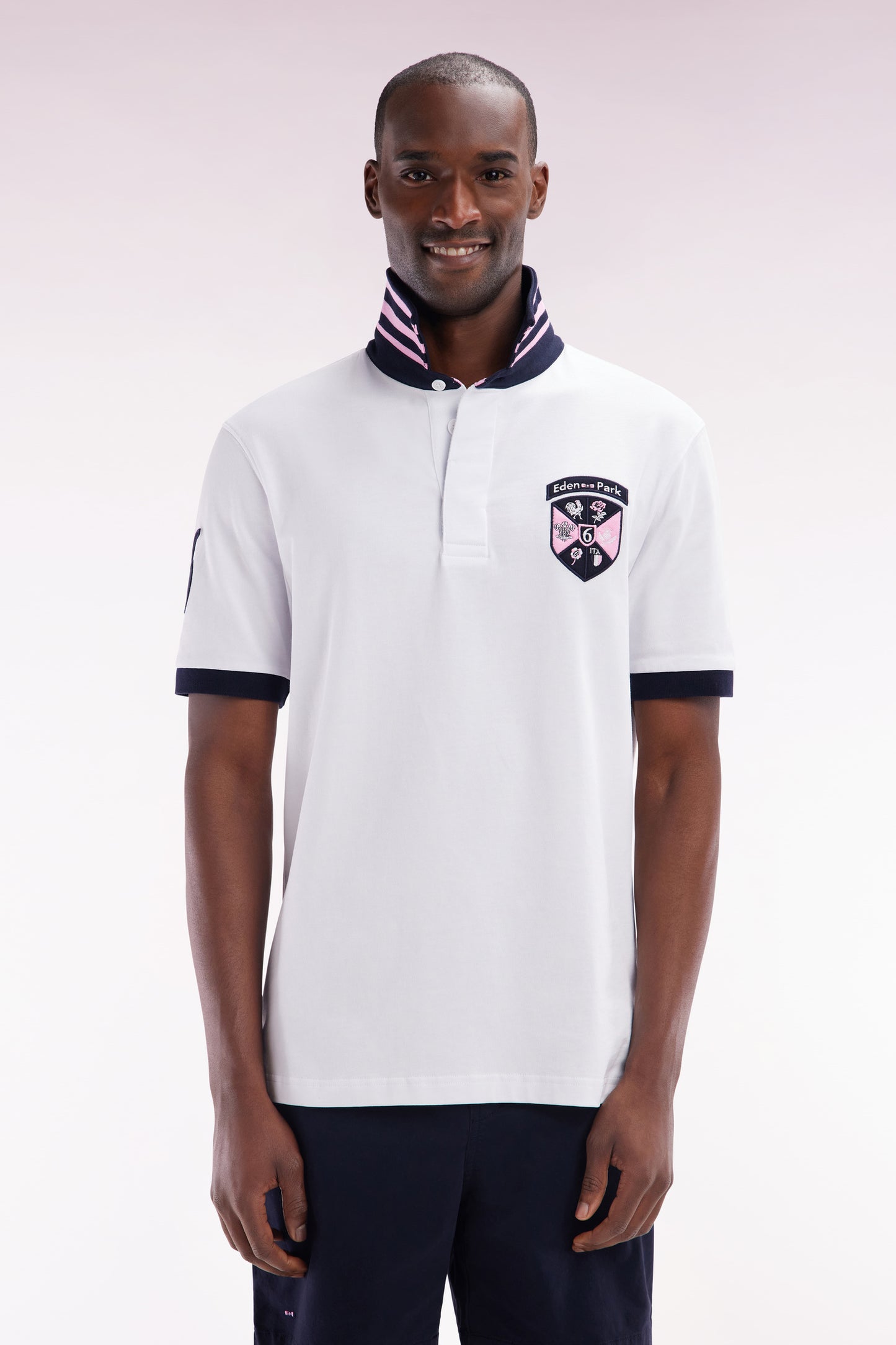 6 Nations straight-fit white short-sleeved rugby shirt