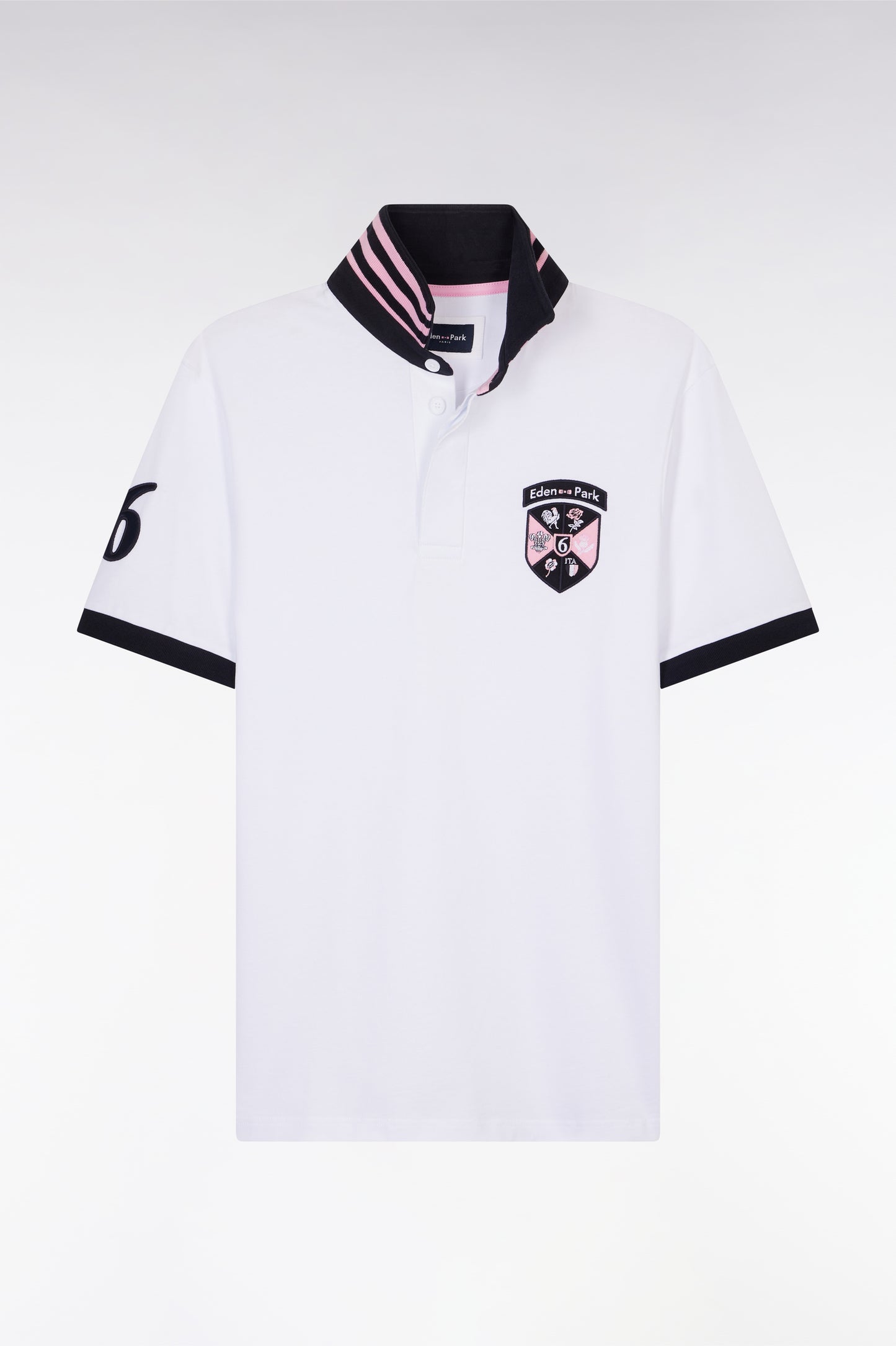 6 Nations straight-fit white short-sleeved rugby shirt