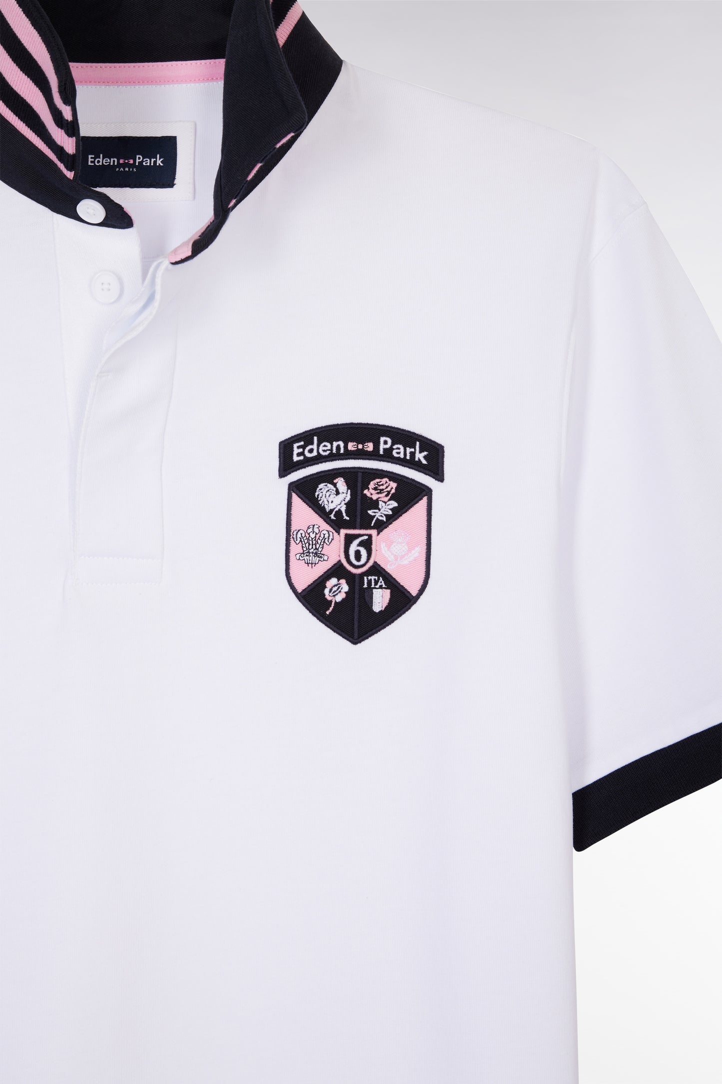 6 Nations straight-fit white short-sleeved rugby shirt