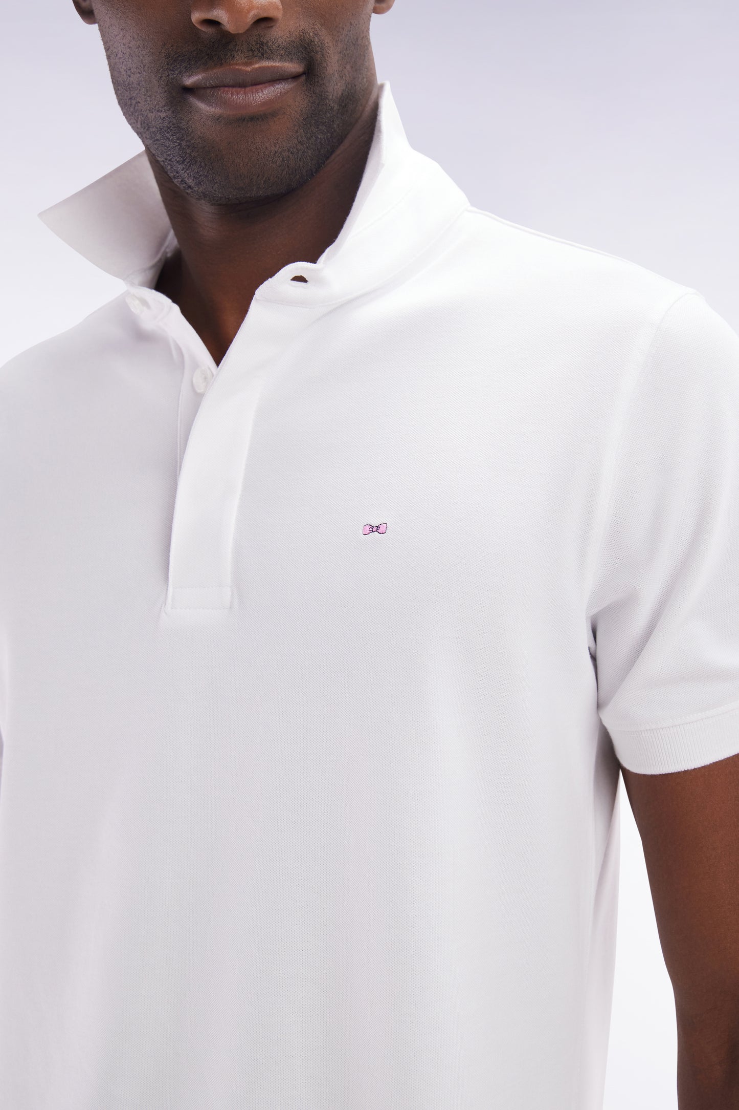 Slim-fit short-sleeved polo shirt in white stretch cotton piqué