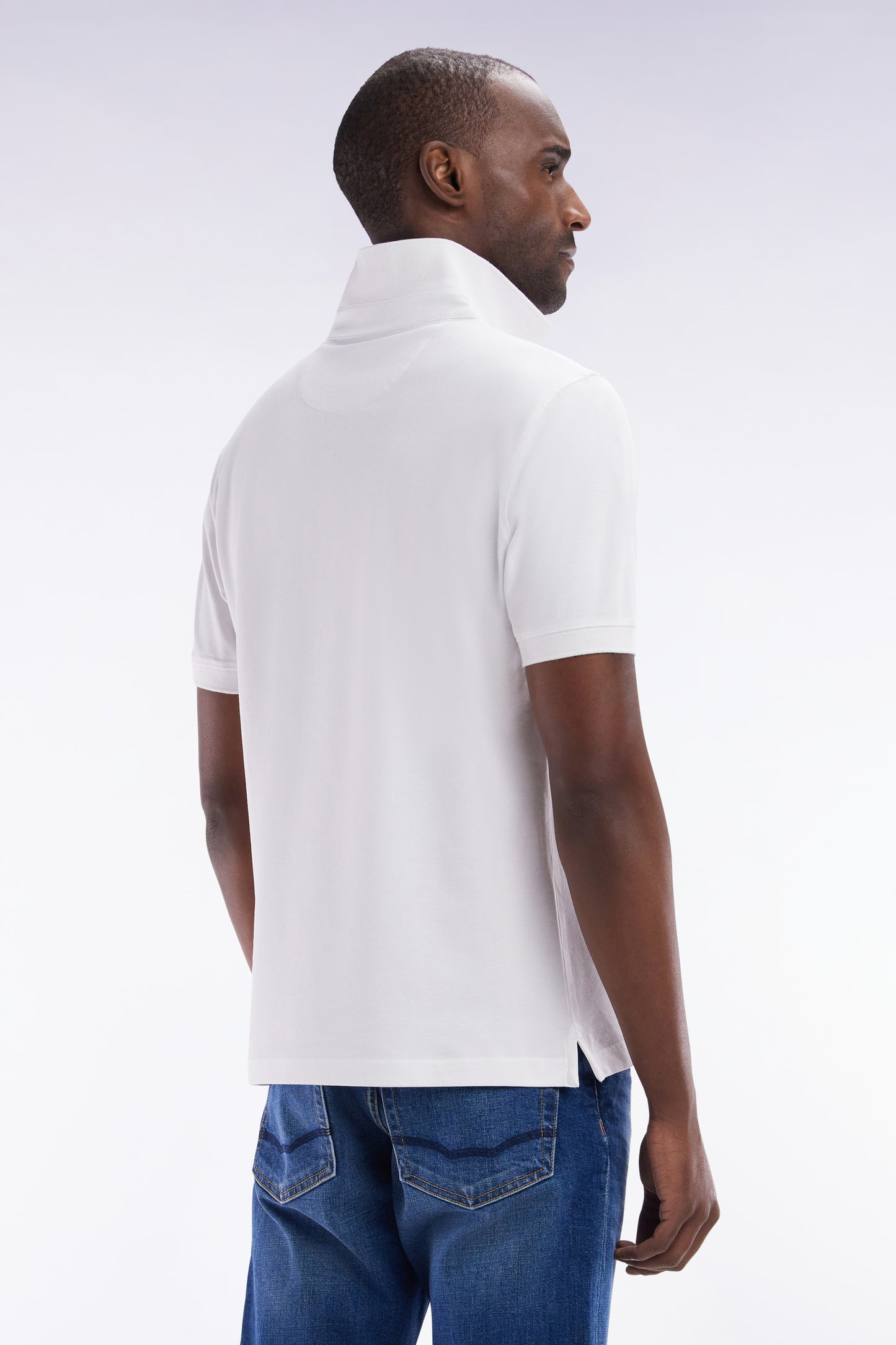Slim-fit short-sleeved polo shirt in white stretch cotton piqué