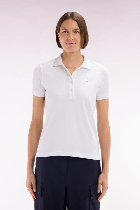 Slim-fit short-sleeved polo shirt in white stretch cotton piqué - Image 3