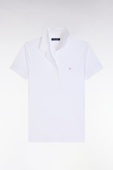 Slim-fit short-sleeved polo shirt in white stretch cotton piqué - Image 2