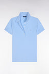 Slim-fit short-sleeved polo shirt in sky blue stretch cotton piqué
