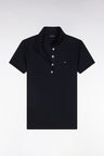 Slim-fit short-sleeved polo shirt in navy stretch cotton piqué