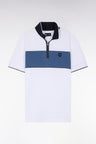 Slim-fit short-sleeved polo shirt in grey stretch mottled cotton piqué with contrasting accents