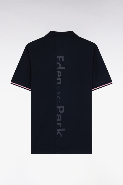 Relaxed-fit short-sleeved navy cotton piqué polo shirt with Eden Park back jacquard lettering - Image 2