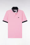 Straight-fit short-sleeved polo shirt in pink cotton piqué with tricolor embroidery