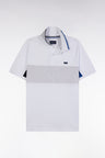 Straight-fit short-sleeved colorblock polo shirt in white cotton with grey and navy details