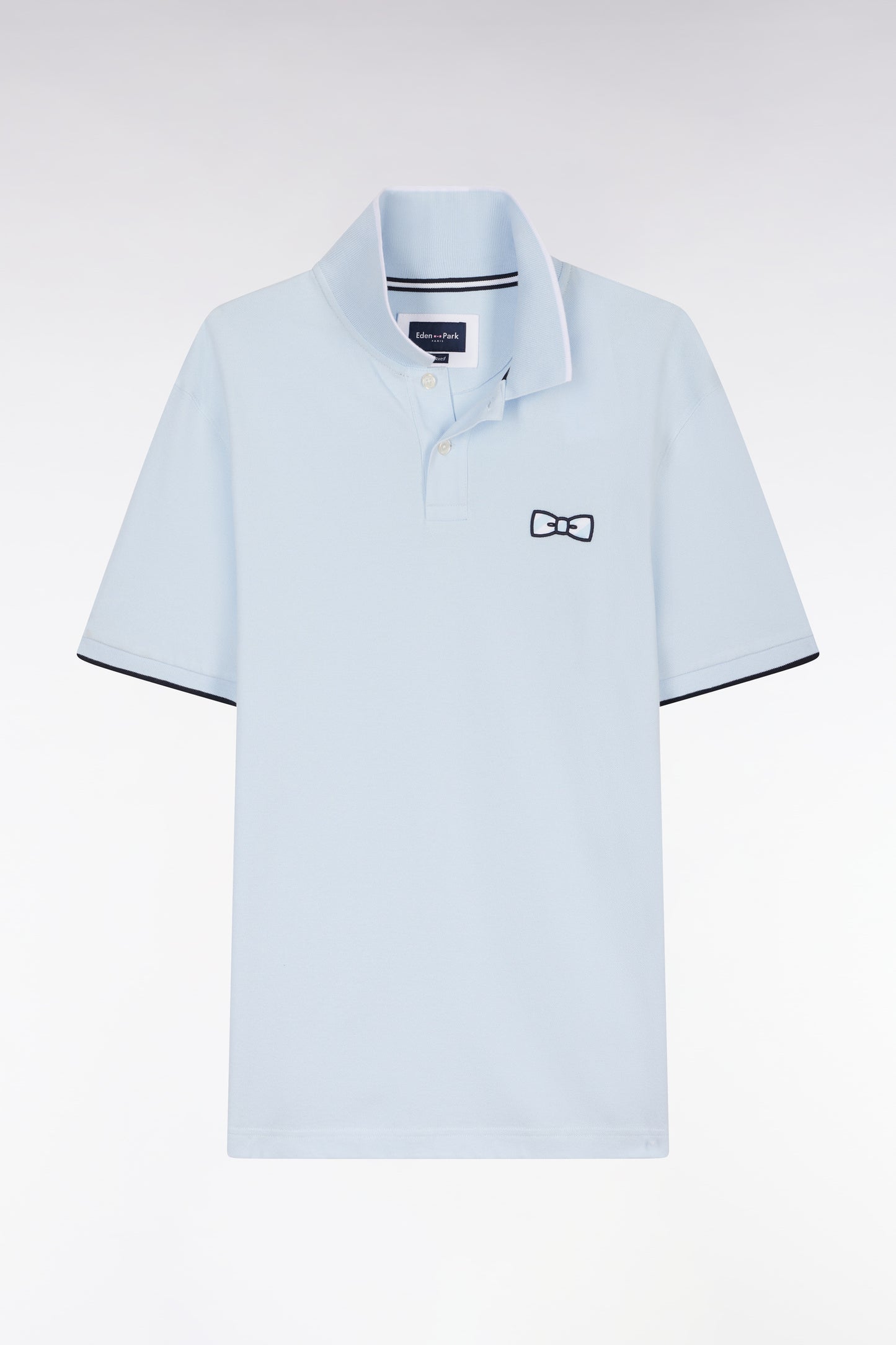 Relaxed-fit short-sleeved polo shirt in sky cotton with tone-on-tone embroidery