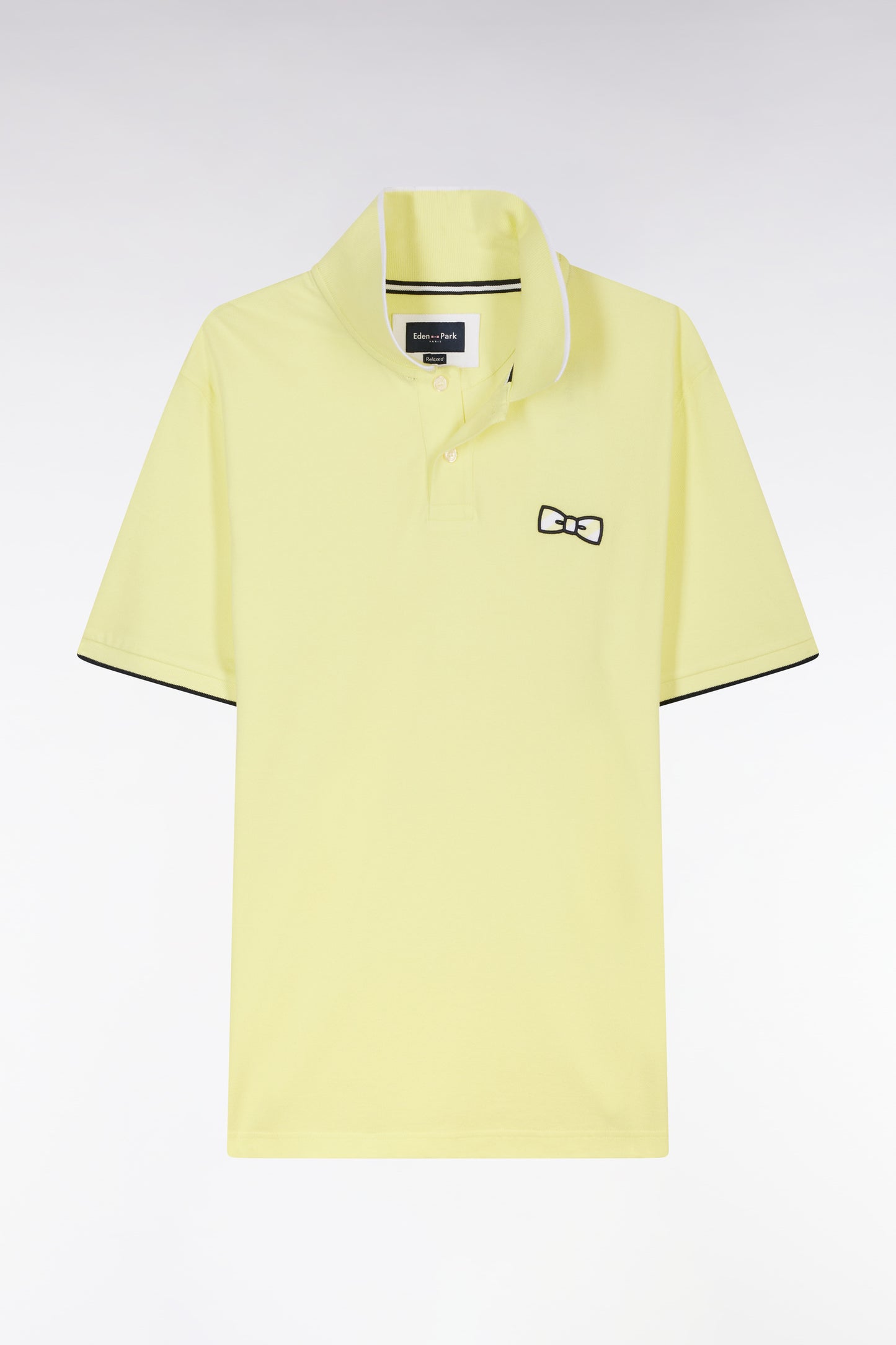 Relaxed-fit short-sleeved polo shirt in yellow cotton with tone-on-tone embroidery