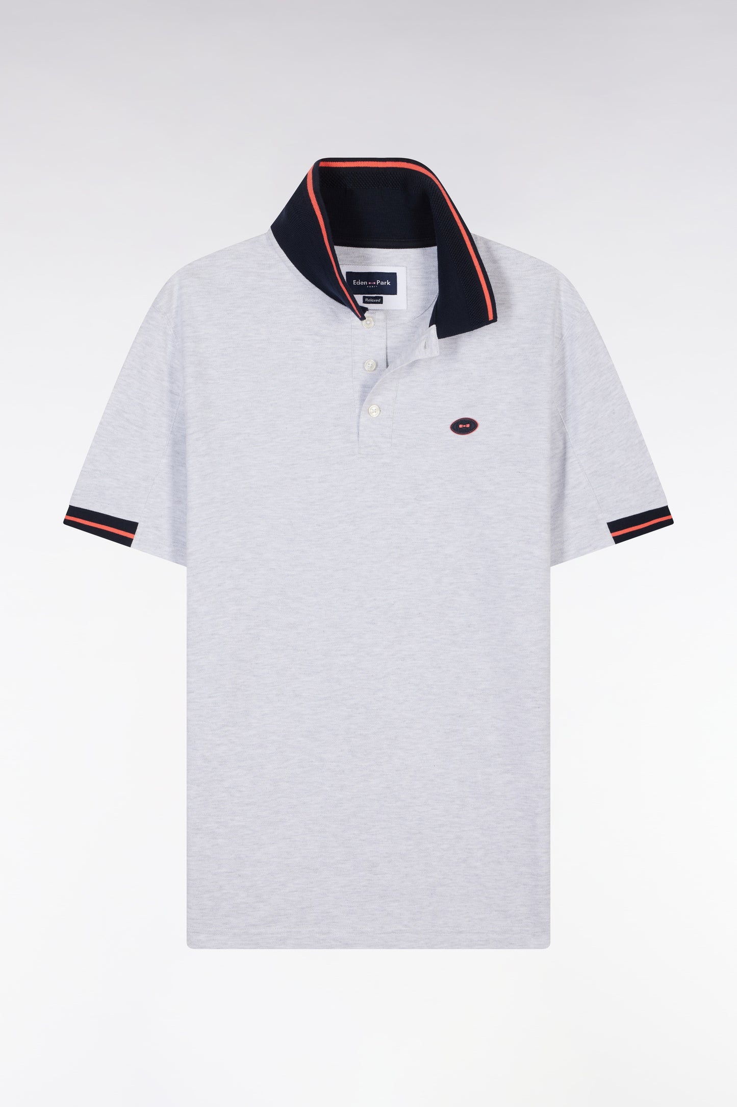 Relaxed-fit short-sleeved polo shirt in red cotton with colorful accents