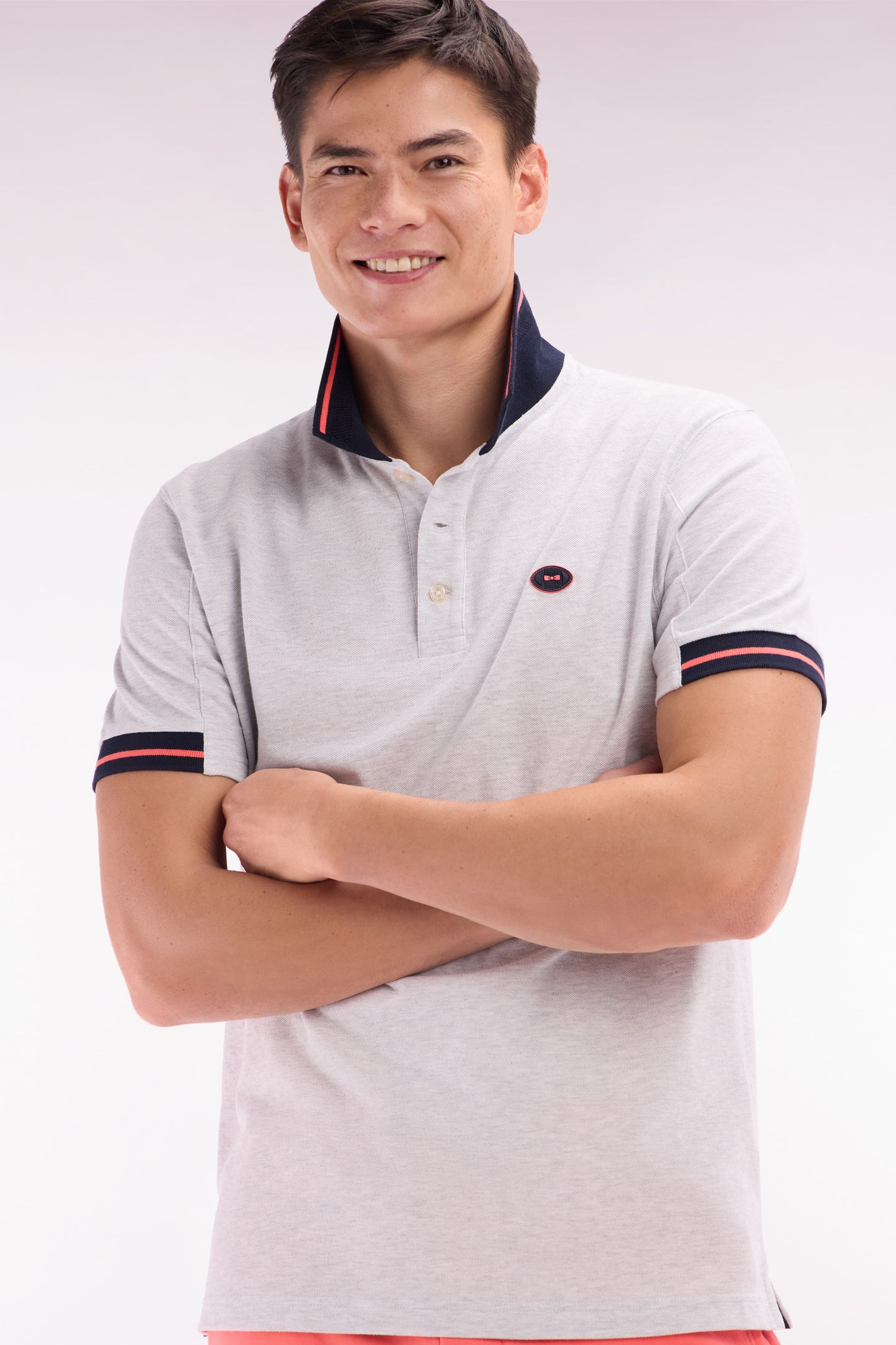 Relaxed-fit short-sleeved polo shirt in red cotton with colorful accents