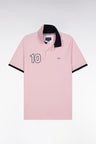 Relaxed-fit short-sleeved polo shirt in pink cotton with 10 embroidery