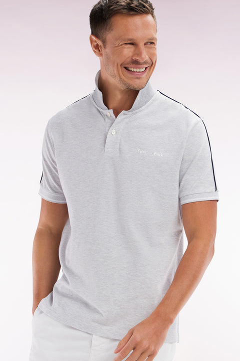 Relaxed-fit plain short-sleeved polo shirt in grey cotton with Eden Park lettering - Image 3