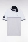 Relaxed-fit two-tone short-sleeved polo shirt in grey and white cotton