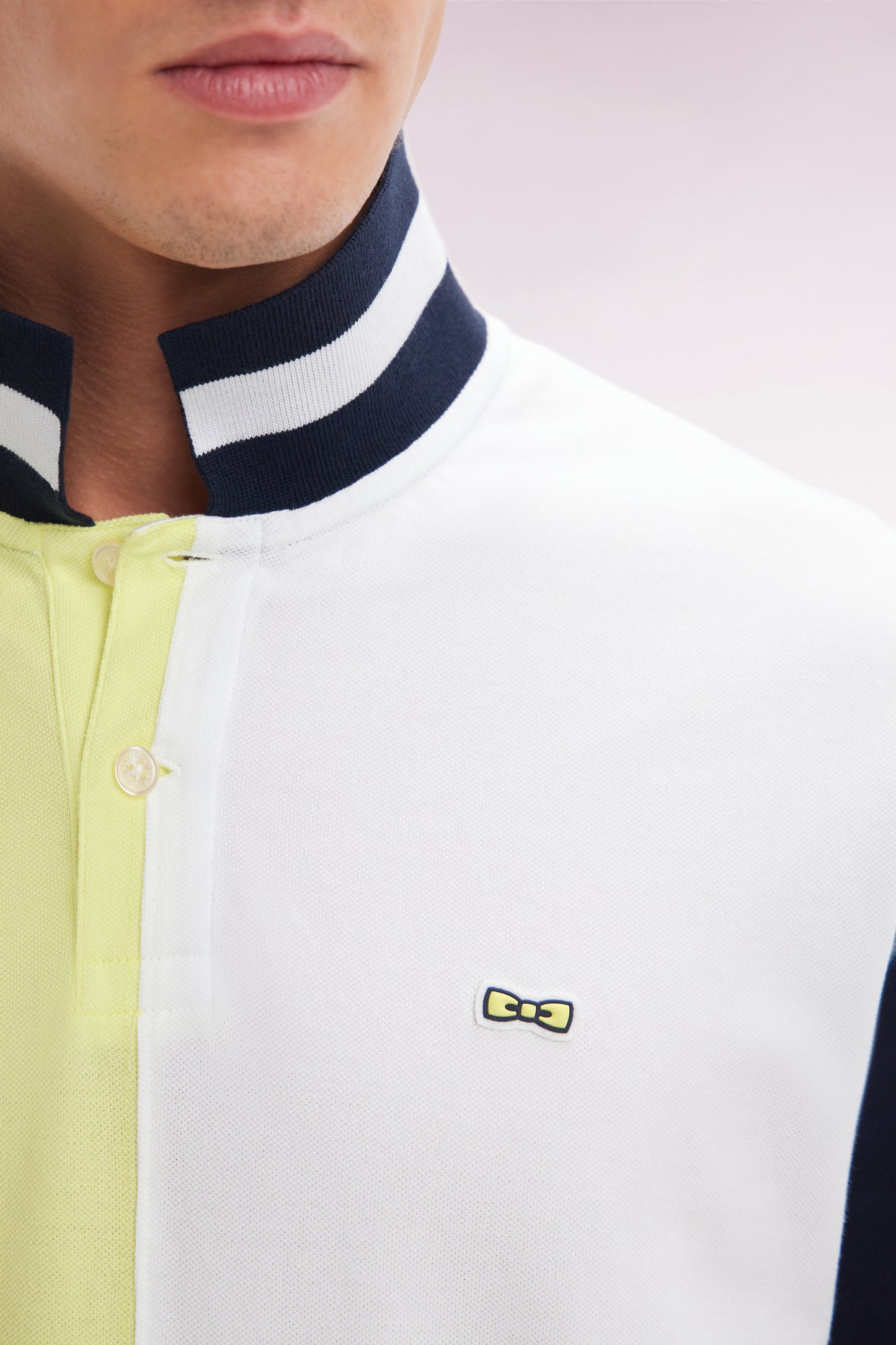 Relaxed-fit two-tone yellow and white short-sleeved cotton polo shirt
