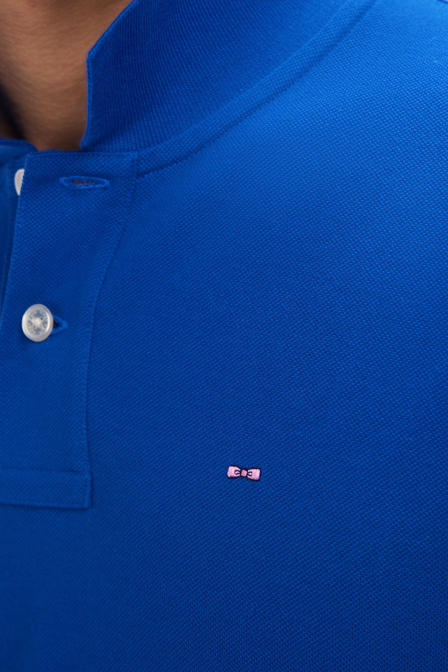 Straight-fit short-sleeved polo shirt in dark blue Pima cotton