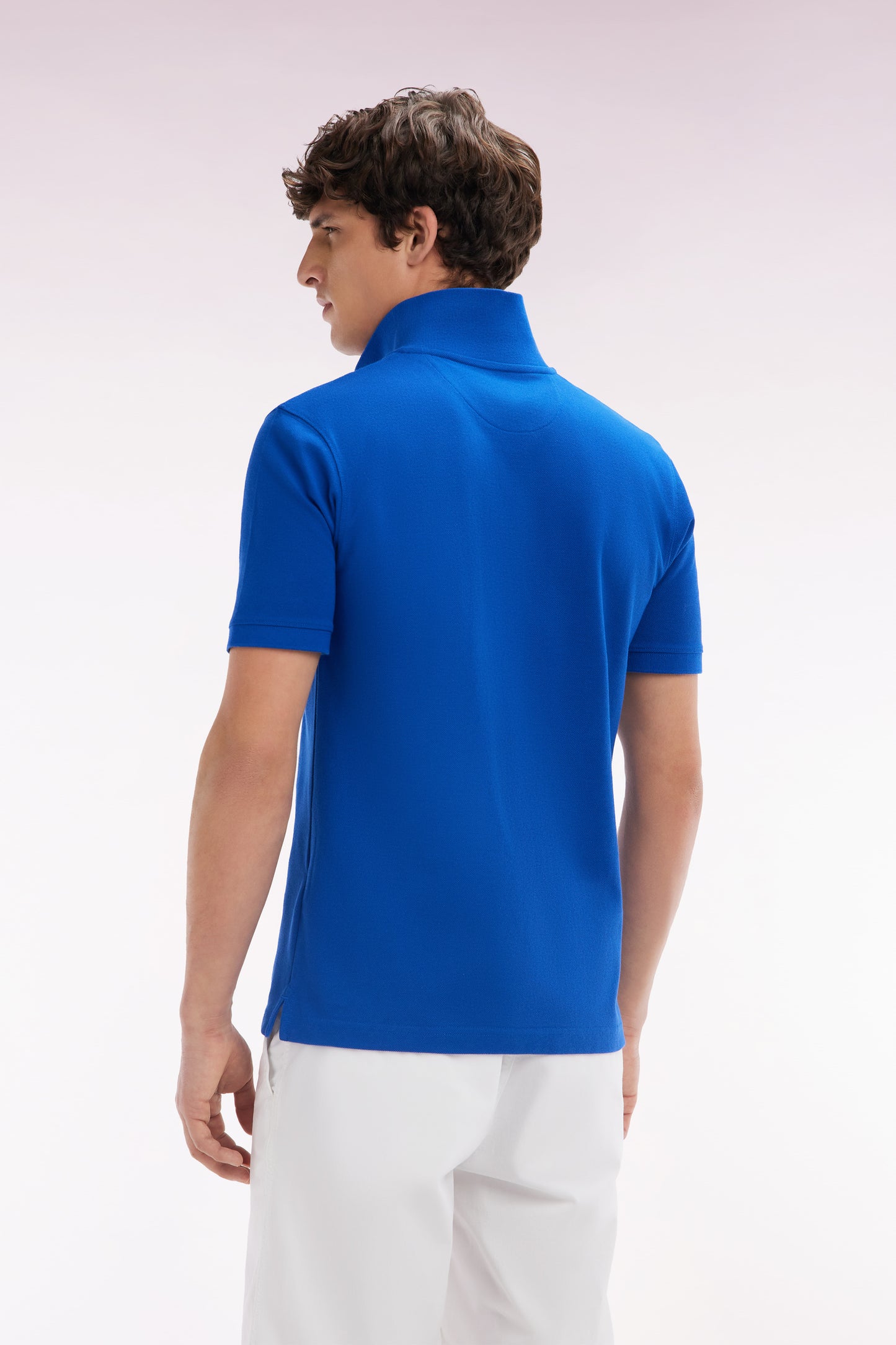 Straight-fit short-sleeved polo shirt in dark blue Pima cotton