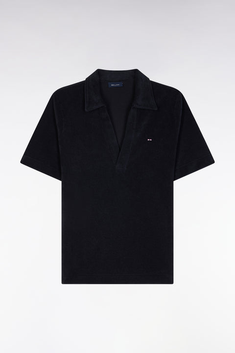 Short-sleeved polo shirt in navy cotton blend - Image 2