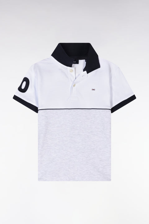 Straight-fit two-tone short-sleeved polo shirt in grey cotton with number 10 embroidery - Image 1