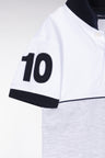 Straight-fit two-tone short-sleeved polo shirt in grey cotton with number 10 embroidery
