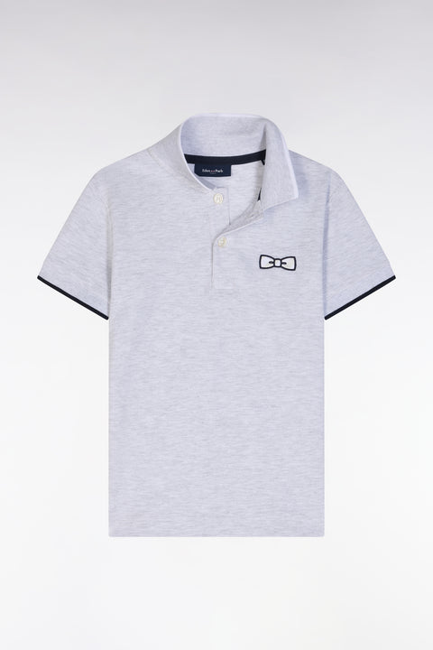 Straight-fit short-sleeved polo shirt in grey cotton - Image 1