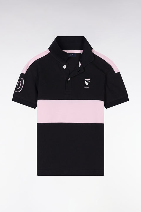 Straight-fit New Zealand polo shirt in black and pink cotton piqué - Image 1