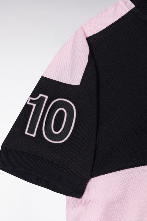Straight-fit New Zealand polo shirt in black and pink cotton piqué - Image 2