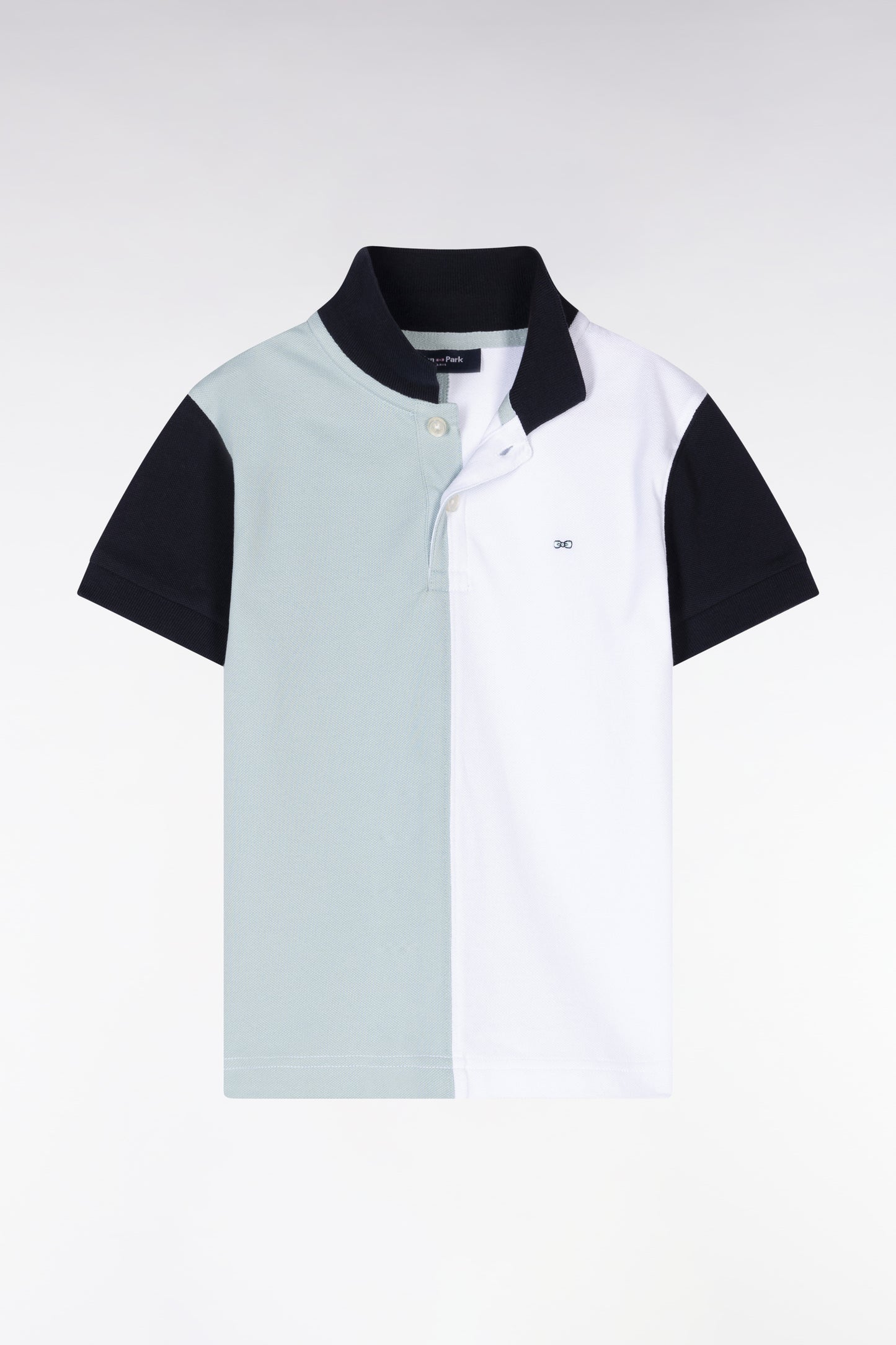 Straight-fit short-sleeved polo shirt in navy white and green tricolor cotton piqué