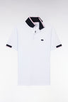 Straight-cut short-sleeved polo shirt in white cotton with two-tone ribbed edges
